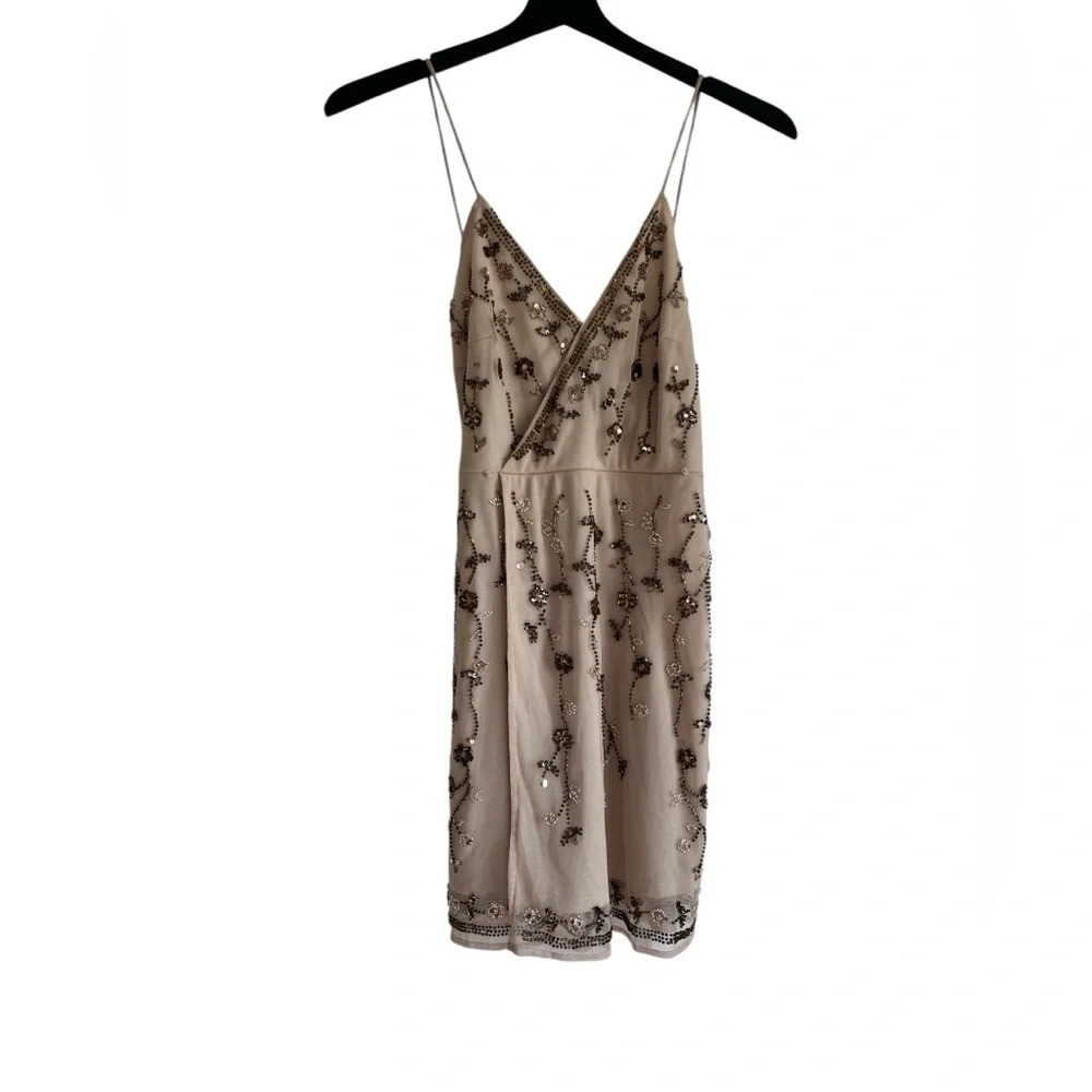 NEW Altar'd State Dress Women's Analia Beaded Spaghetti Strap Nude